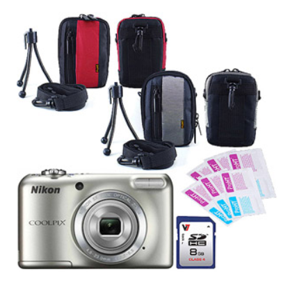 Nikon Silver COOLPIX L27 Digital Camera with 8GB Memory Card and Camera Case Kit Value Bundle