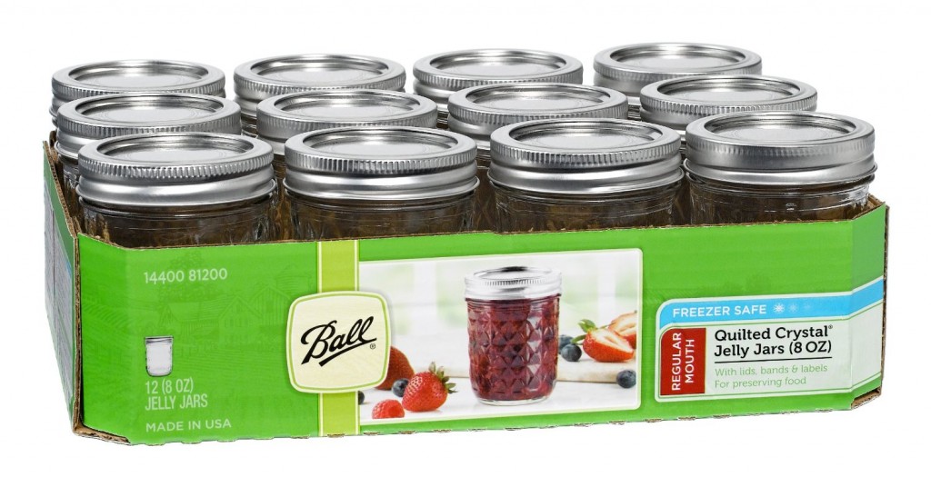 Ball Jar Crystal Jelly Jars with Lids and Bands, Quilted, Set of 12