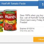 New Saving Star Friday Freebie Offer – 100% Cash Back On Hunt’s Tomato Paste!