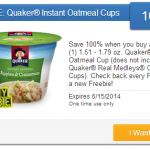 New Saving Star Friday Freebie Offer – 100% Cash Back On Quaker Instant Oatmeal Cup!