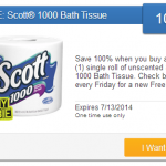 New Saving Star Friday Freebie Offer – 100% Cash Back On Scott 1000 Bath Tissue!