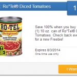 New Saving Star Friday Freebie Offer – 100% Cash Back On Rotel Diced Tomatoes!