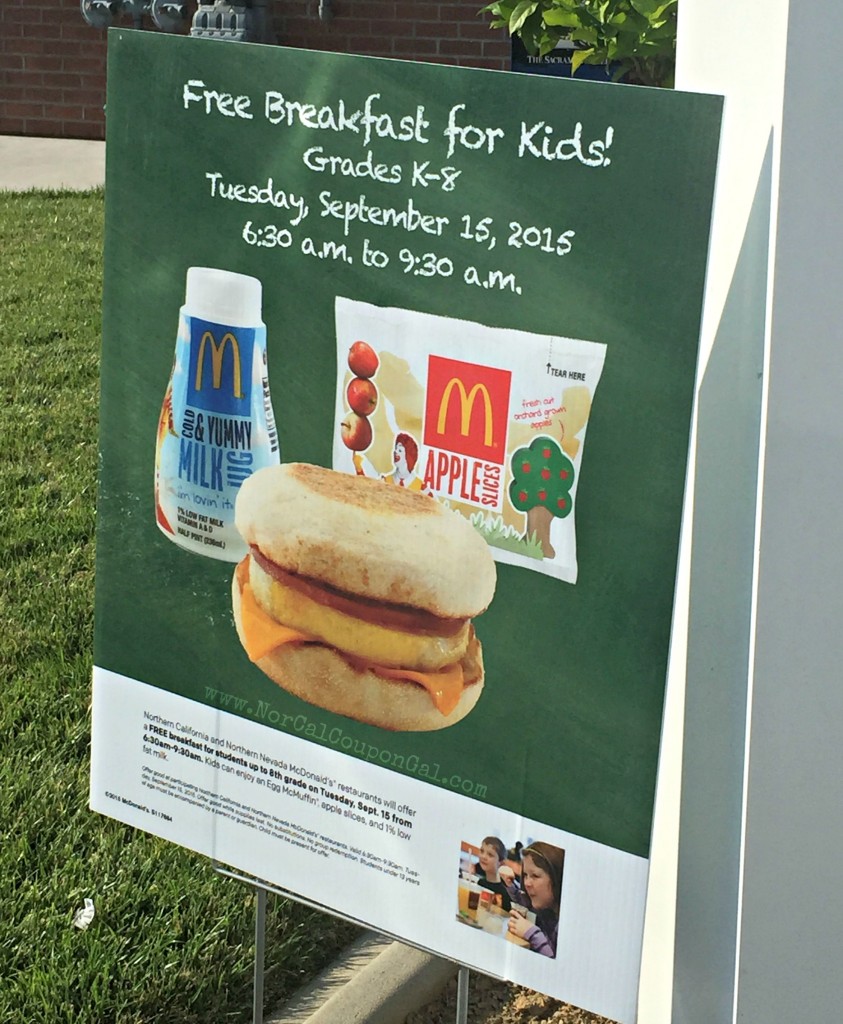 McDonalds Free Breakfast for Kids 2015