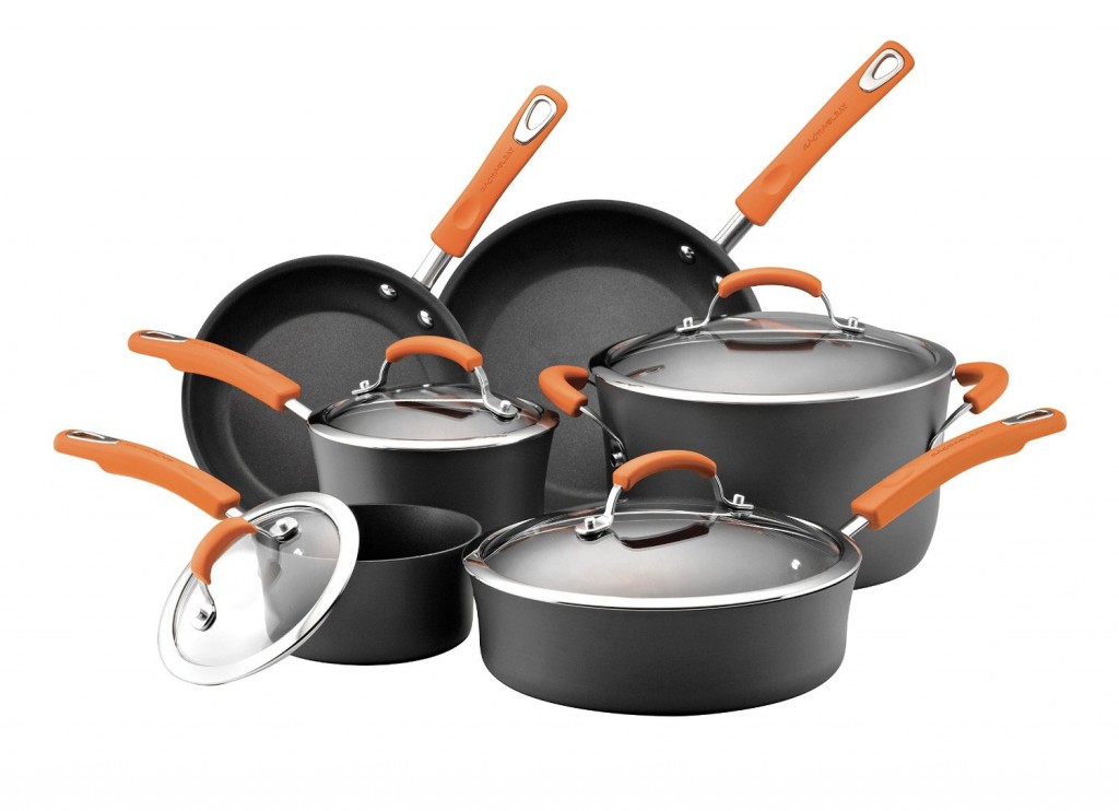 Rachael Ray Hard Anodized II Nonstick Dishwasher Safe 10-Piece Cookware Set, Orange