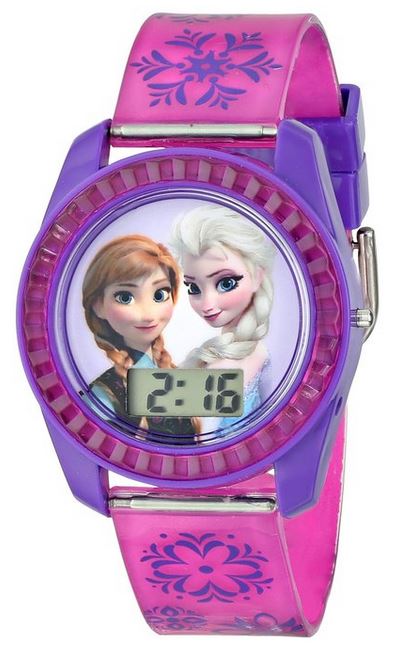 Disney Kids' FZN3598 Frozen Anna and Elsa Digital Watch with Purple Snowflake Band