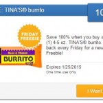 New Saving Star Friday Freebie Offer – 100% Cash Back On Tina’s Burritos